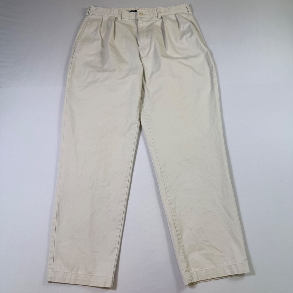 VTG Polo Ralph Lauren Andrew Pants Mens 36x32 *Fits 34x31 Beige Double Pleated